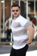 Erkek Yakalı Fermuarlı çift Renk Kısa Kollu T-shirt resmi